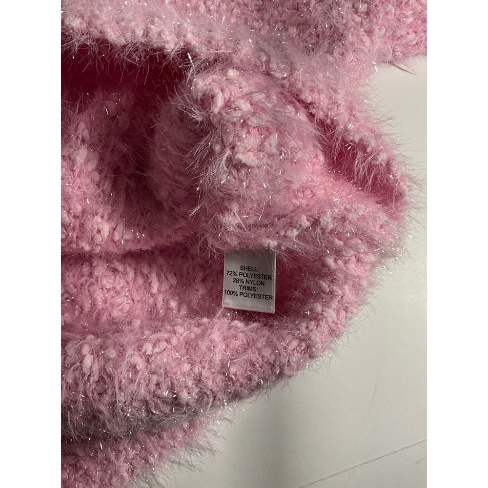 Simply Southern Aurora Pink Fuzzy Knit Sweater Red Bow Cropped XL NEW - Picture 7 of 8